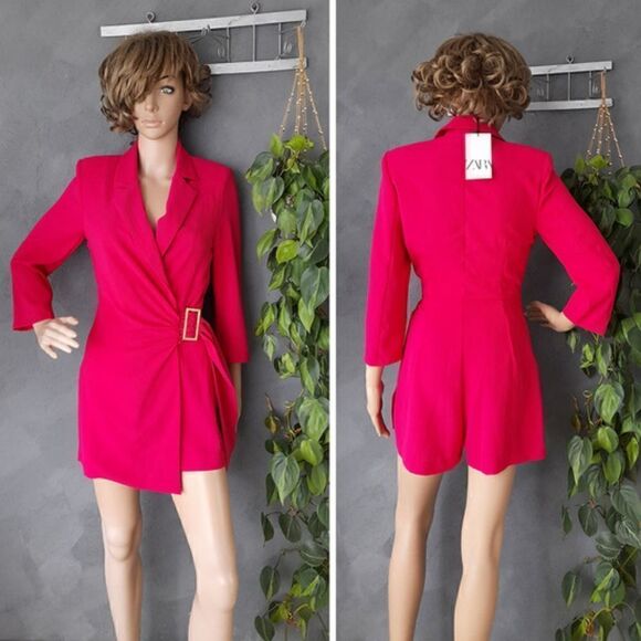 ZARA BLAZER DRESS PLAYSUIT WITH BELT HOT PINK ZARA - Picture 1 of 11